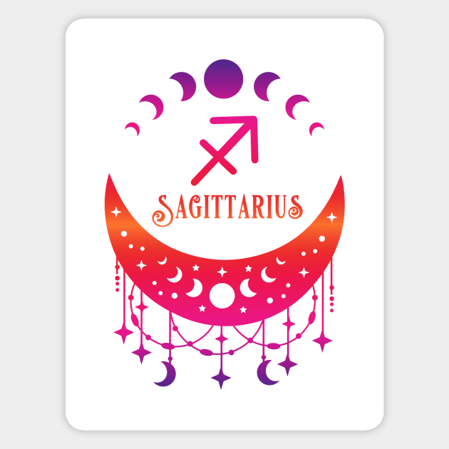 Rainbow Ombre Moon Phases and Sagittarius Zodiac Symbol Magnet by Cheeky Witch